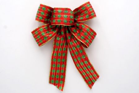 Red and Green Metallic Plaid 5 Loops 2 short tail Ribbon Bow_BW637-W852